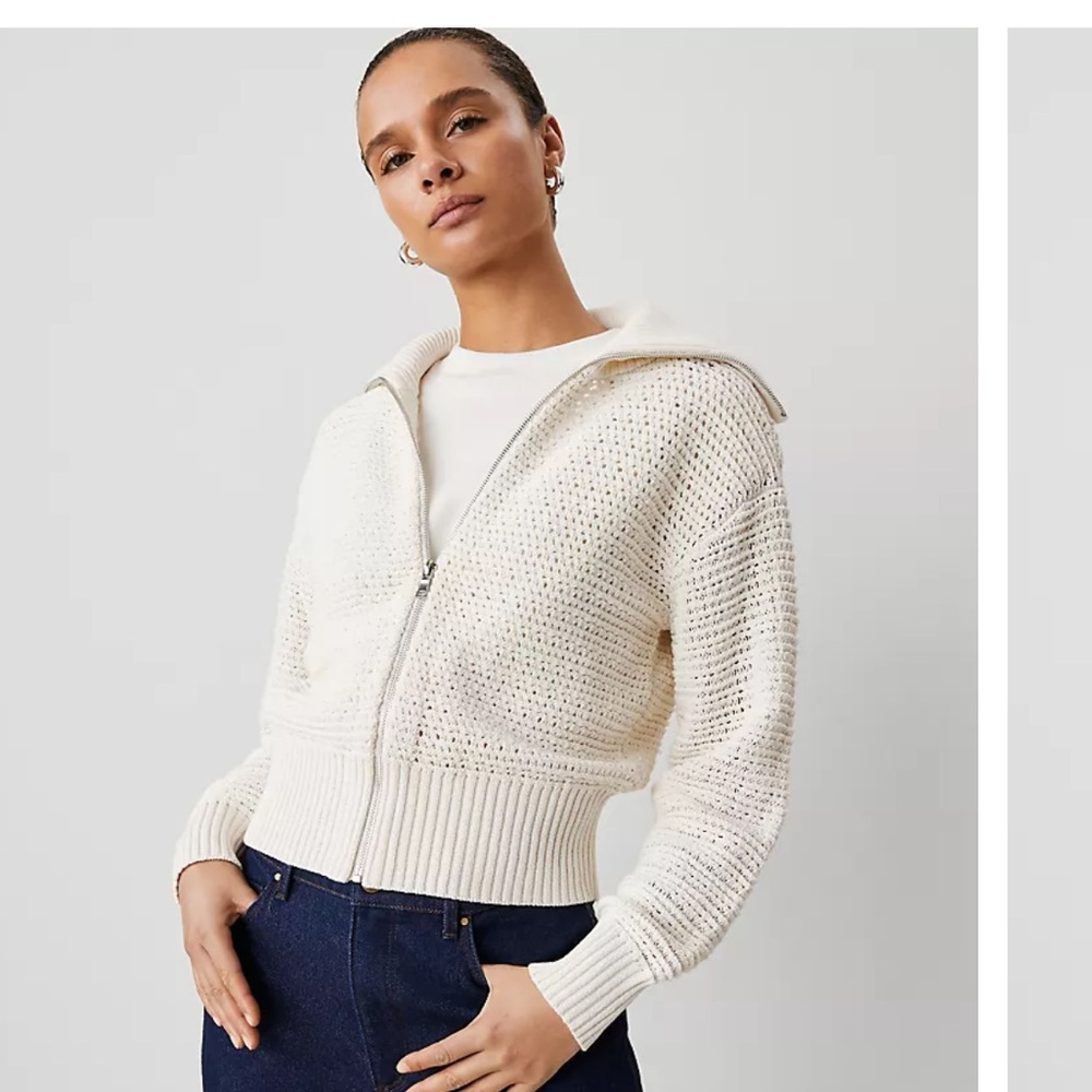 Ann Taylor Weekend Collection NWT Open Stitch Sweater Bomber Jacket, XL